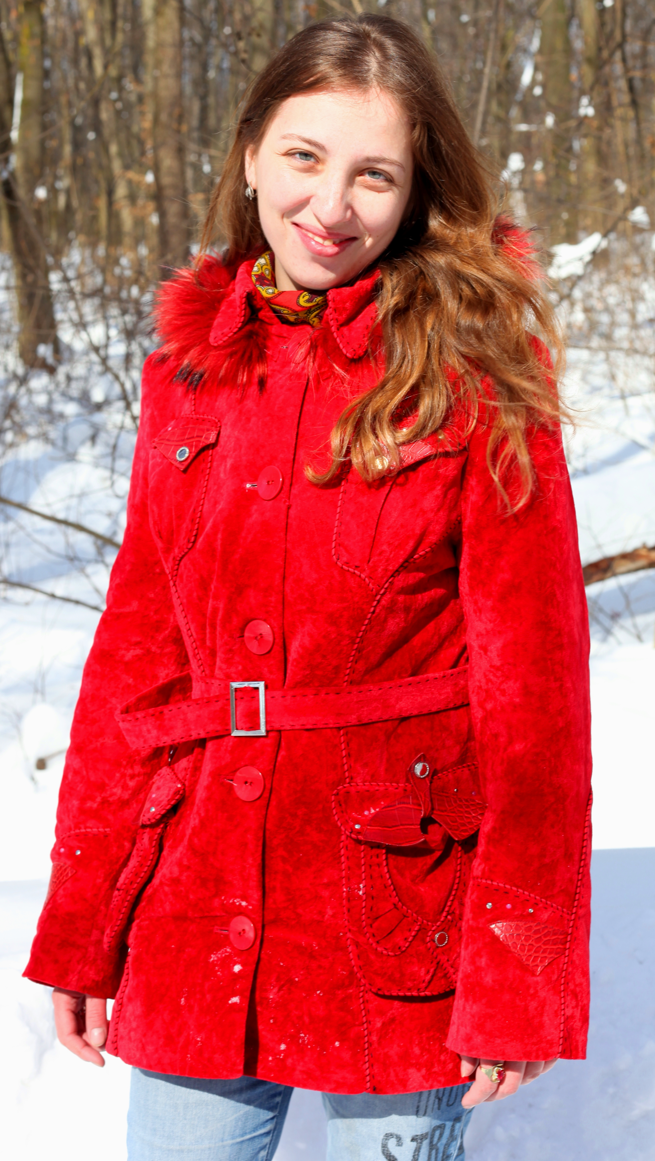 a charming beautiful attractive young Catholic woman in a snowy forest, photo 7
