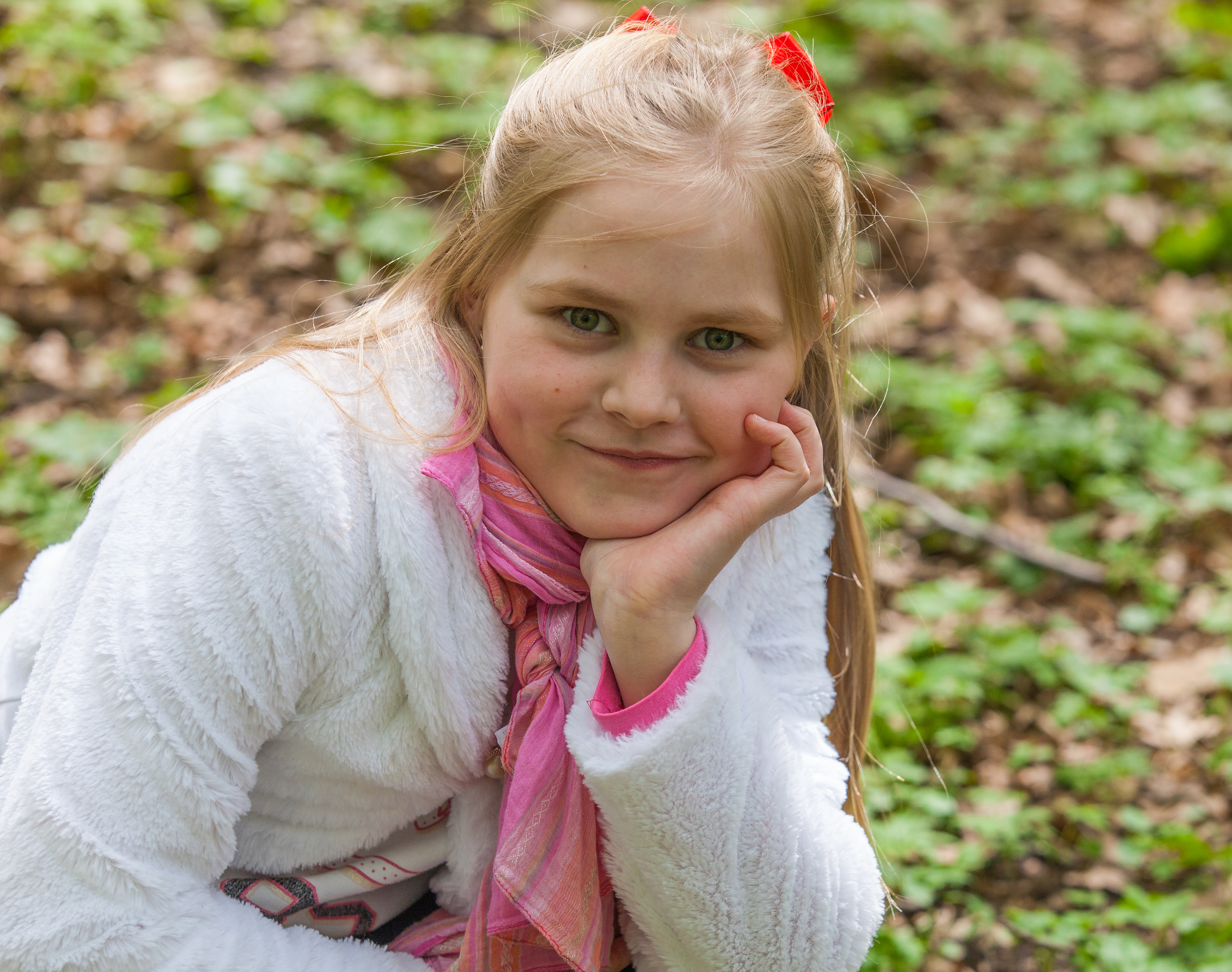 a cute Roman-Catholic blond child girl photographed in April 2014, portrait 18/29