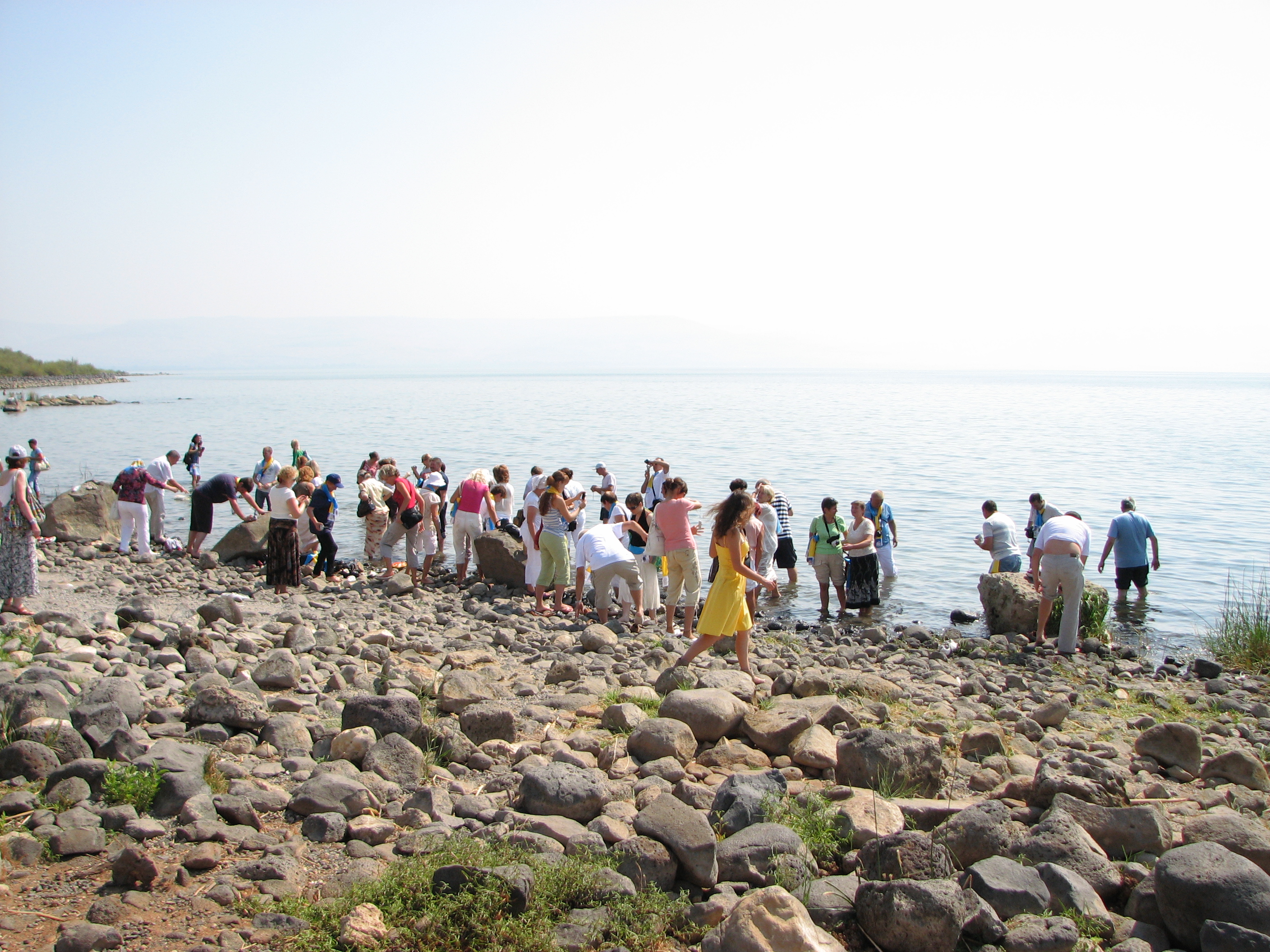 Cristian pilgrims at the Galilean Sea (Lake) in Israel (where Jesus Christ preached), picture 17