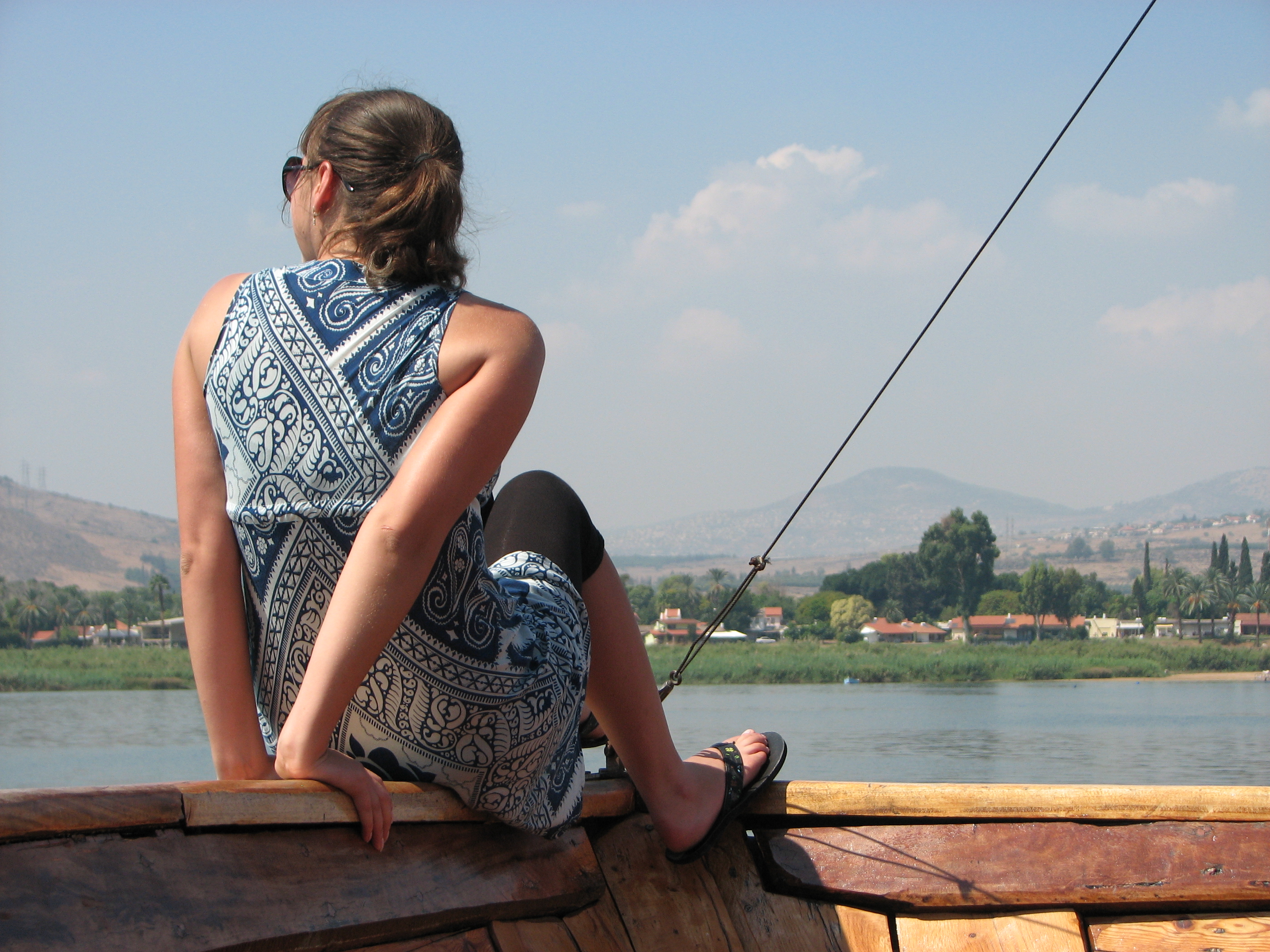 A girl on a boat at the Galilean Sea (Lake) in Israel (where Jesus Christ preached), picture 3