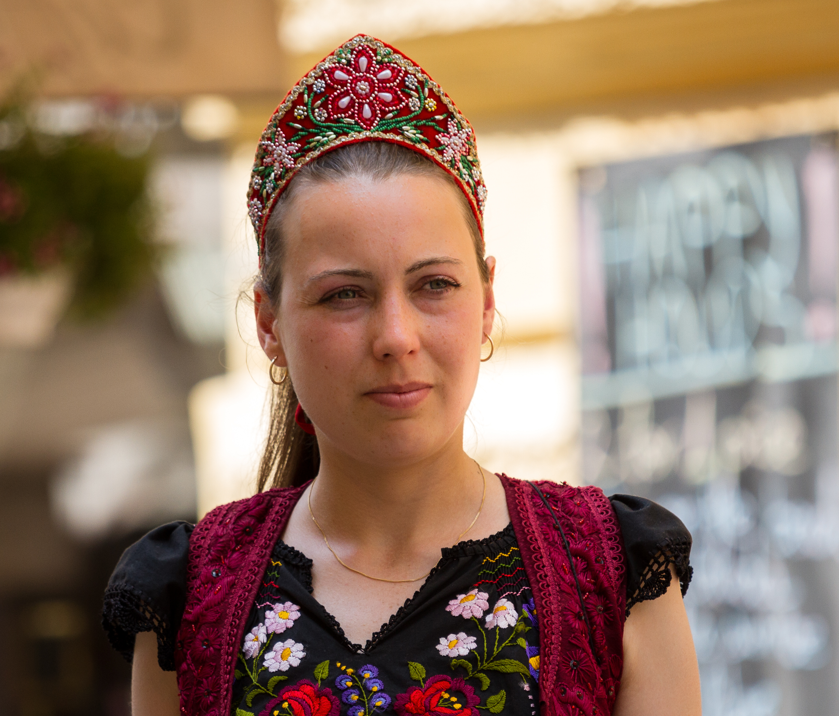 a Hungarian woman in traditional dress