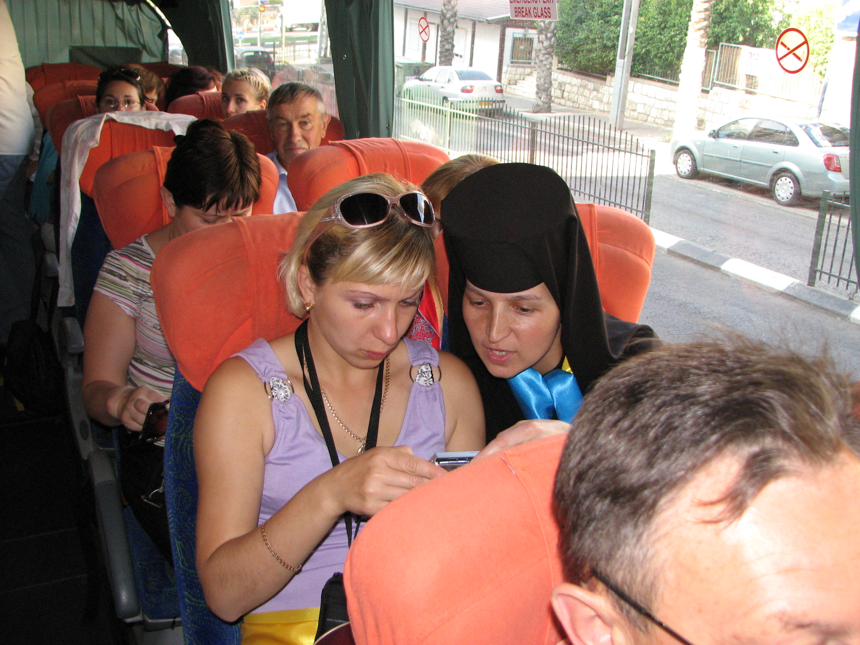 Christian pilgrims in a bus in Israel