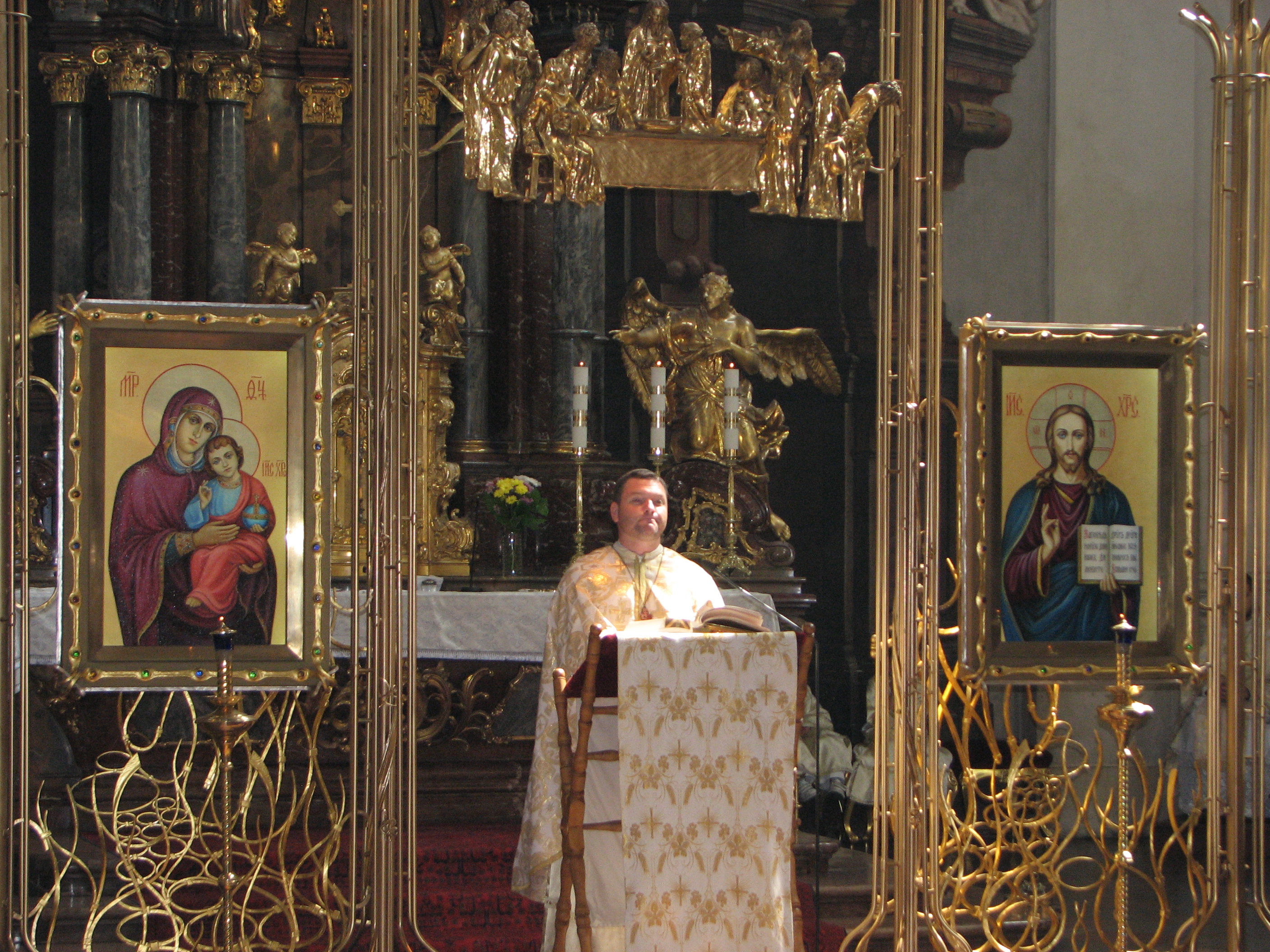 A Catholic priest in a Catholic church in Prague (Praha) city, Czech Republic, European Union