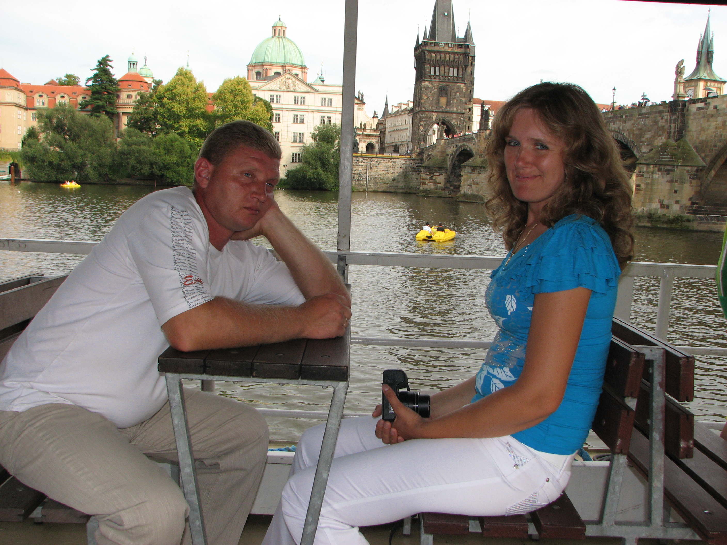 Husband and wife on a boat on Vltava river in Prague (Praha) city, Czech Republic, European Union, picture 27