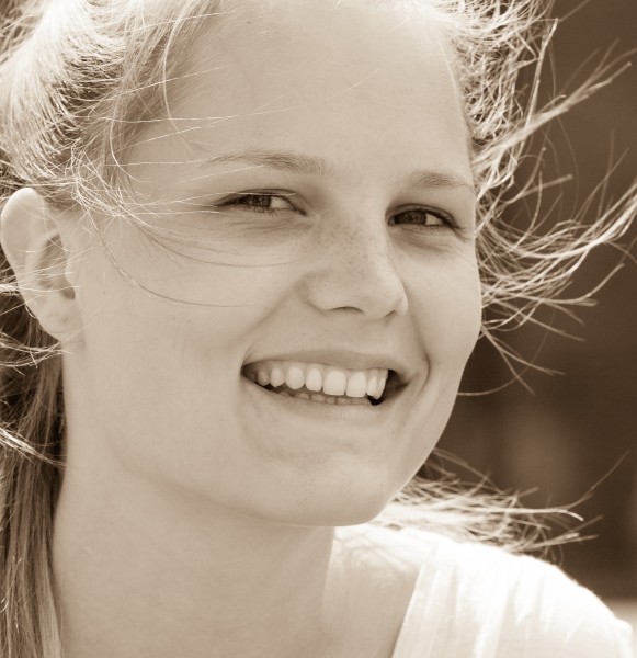 a cute fair-haired girl in Copenhagen, Denmark, in June 2014, picture 22, black and white