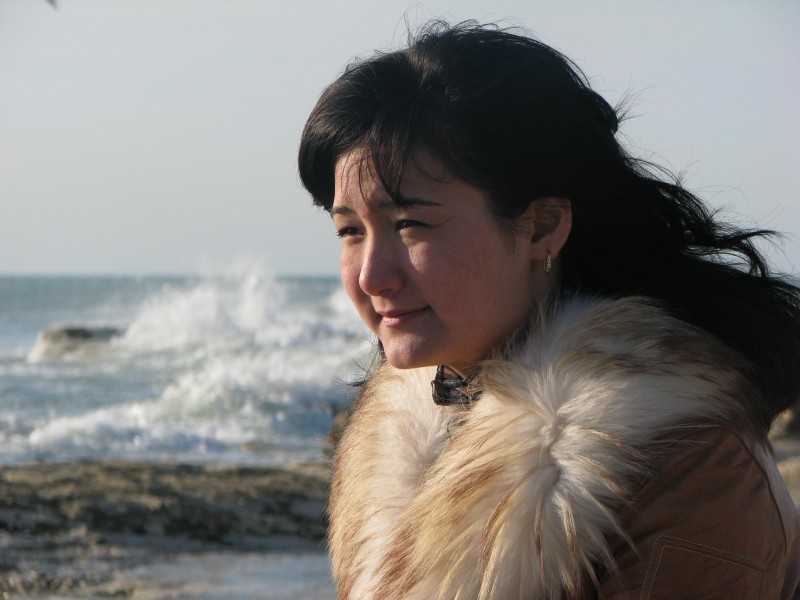 Kazakh woman at the Caspian Sea