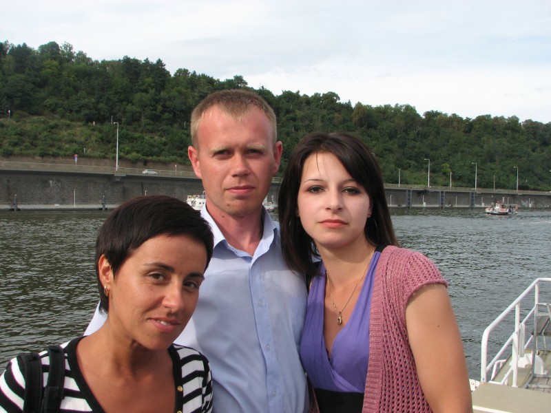 Two girls and a man on a boat on Vltava river in Prague (Praha) city, Czech Republic, European Union, picture 33