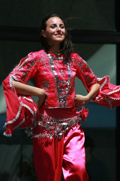 Turkish folk dancer in pink costume