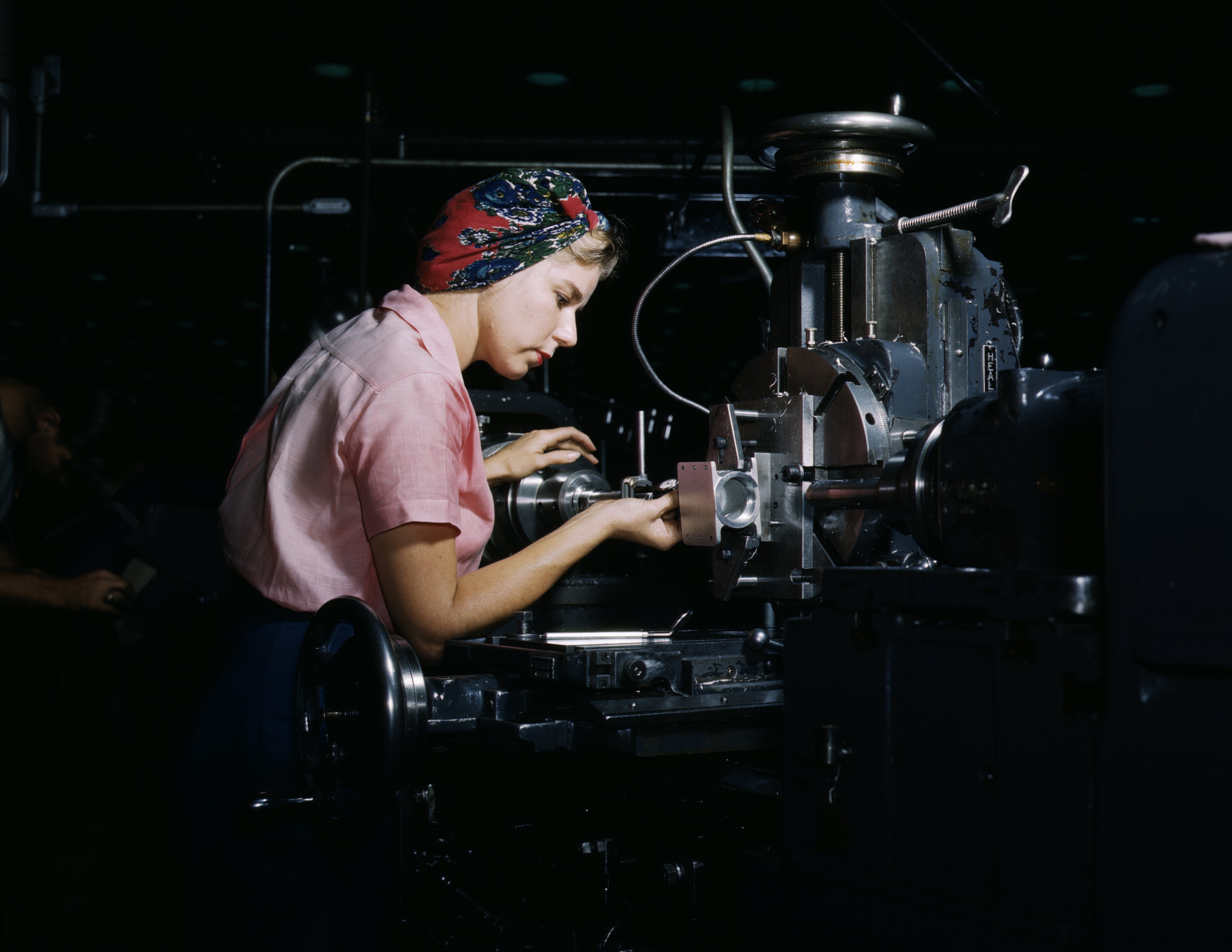 Women become skilled shop technicians after careful training in the school at the Douglas Aircraft Company plant, Long Beach, Calif