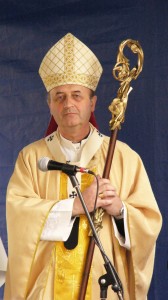 Jan Graubner, archbishop of Olomouc. He is holding a crosier, that was made by sculptor Otmar Oliva in 1994.