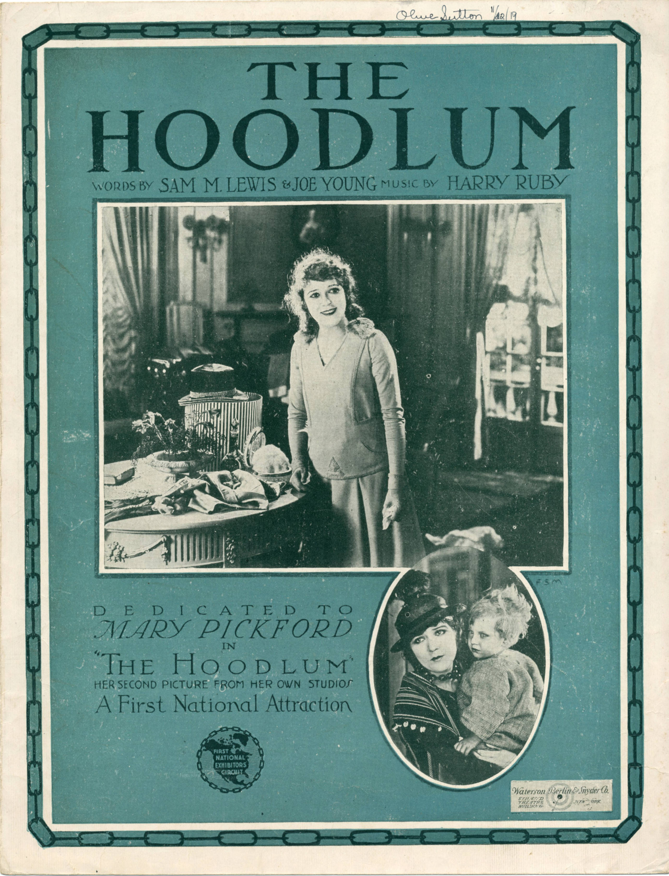 Sheet music cover - THE HOODLUM (1919)