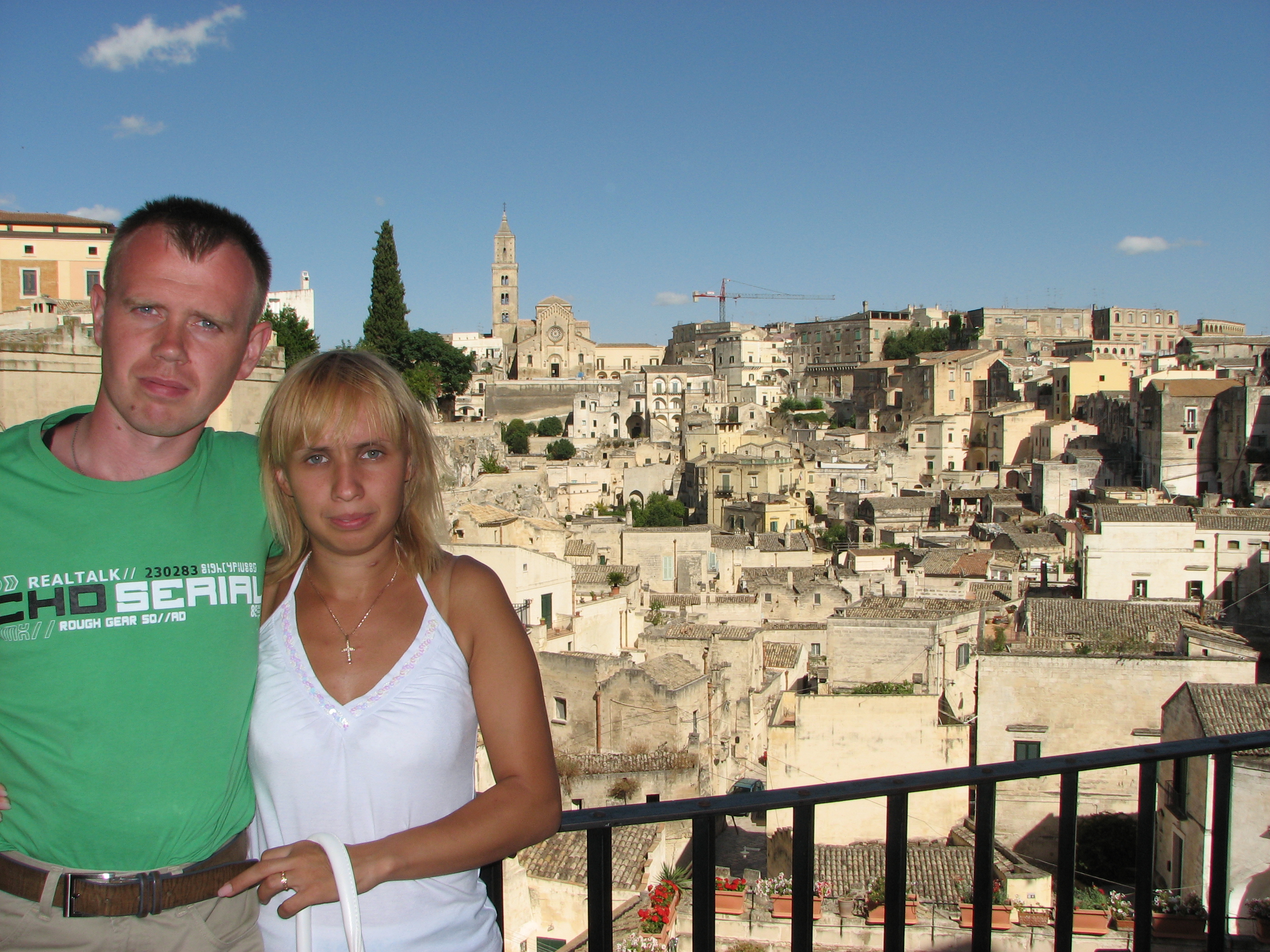 A young couple (celebrating their 10-th anniversary of being married) in Matera town, southern Italy, European Union, summer 2011