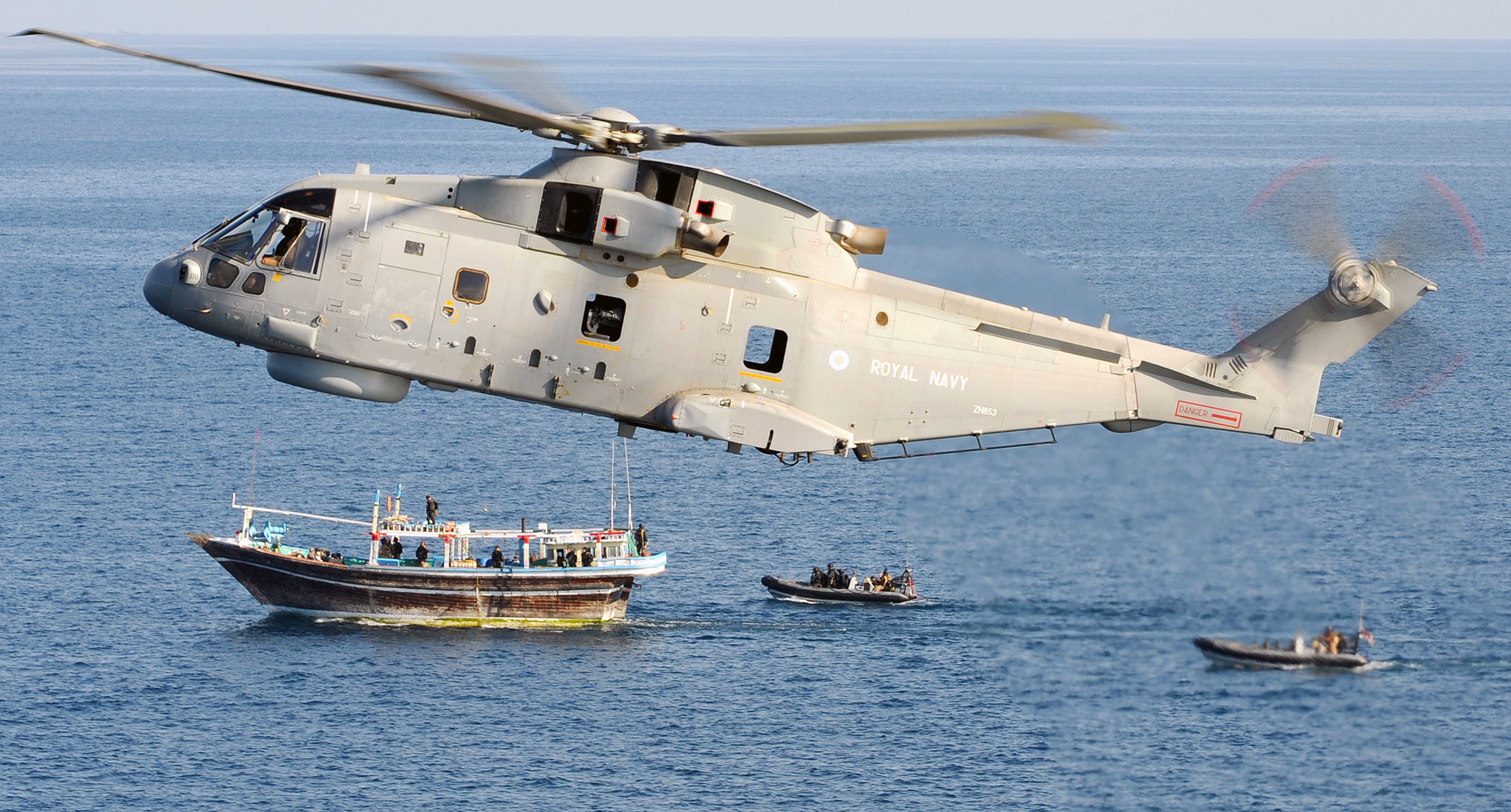 A Royal Navy Merlin Helicopter Provides Cover for Royal Marines 19-10-2009 MOD 45151657