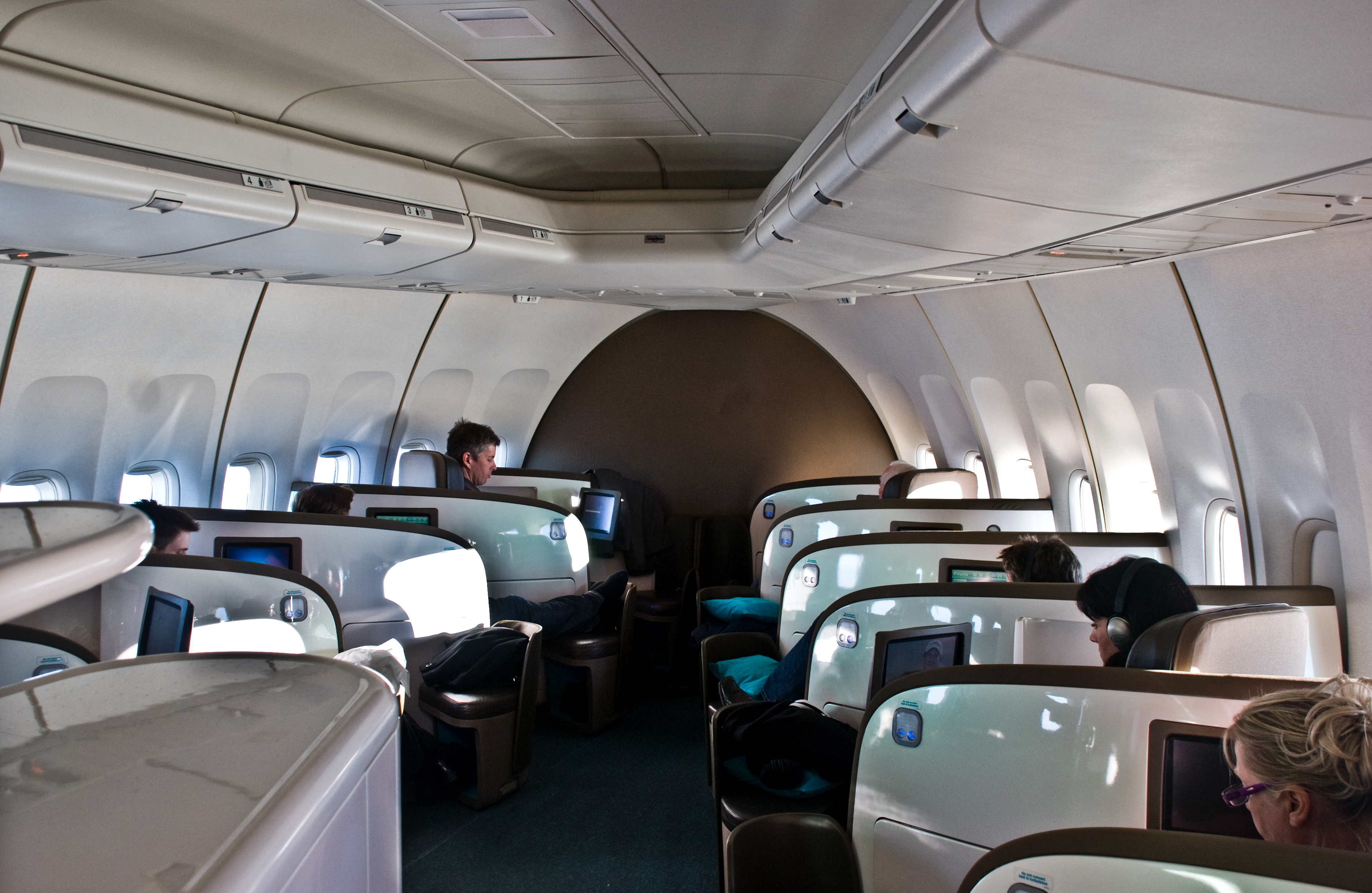 Air New Zealand Business Premier 747 cabin En route London to Hong Kong