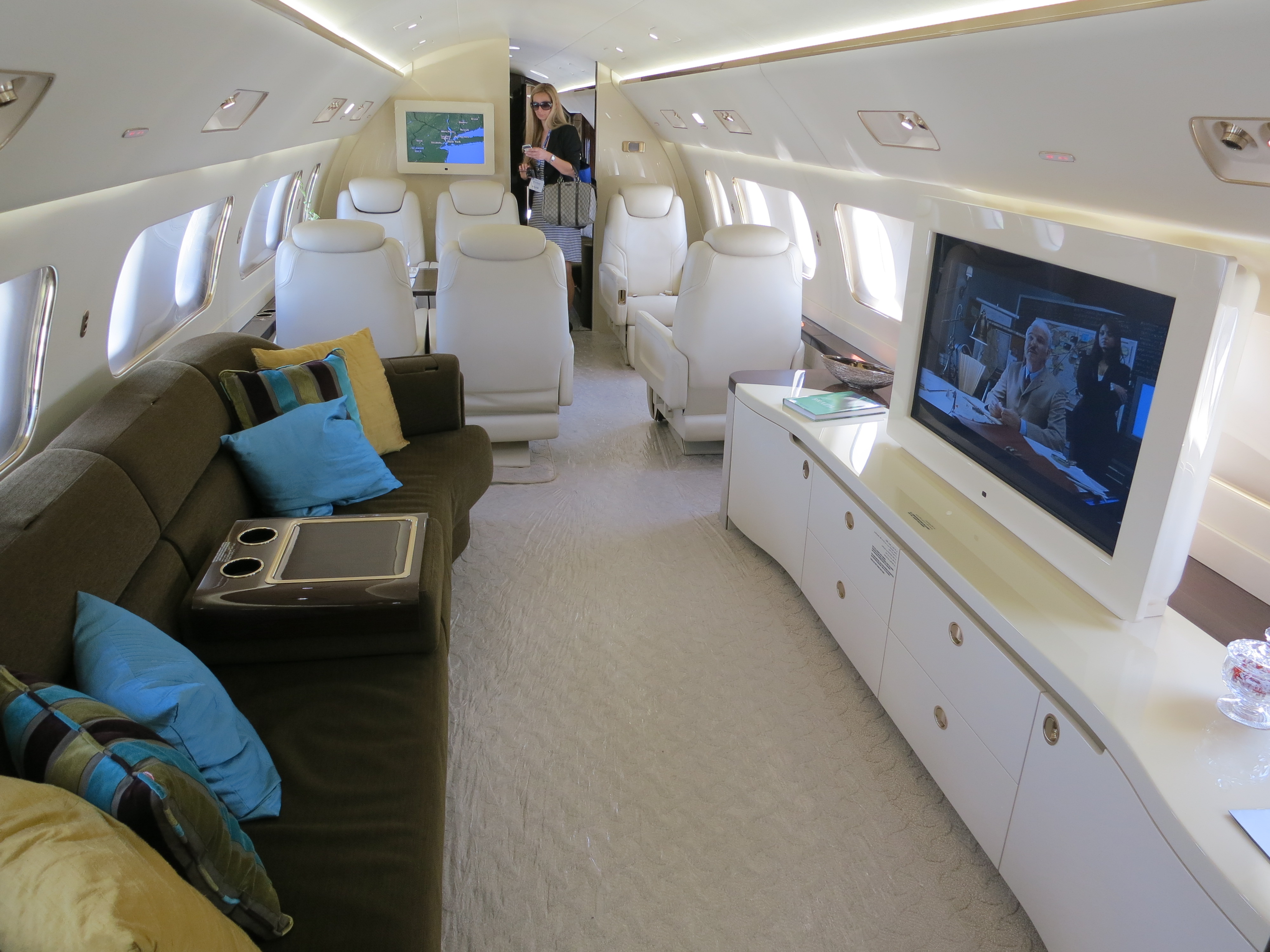 Embraer Lineage 1000 Cabin Couch and TV