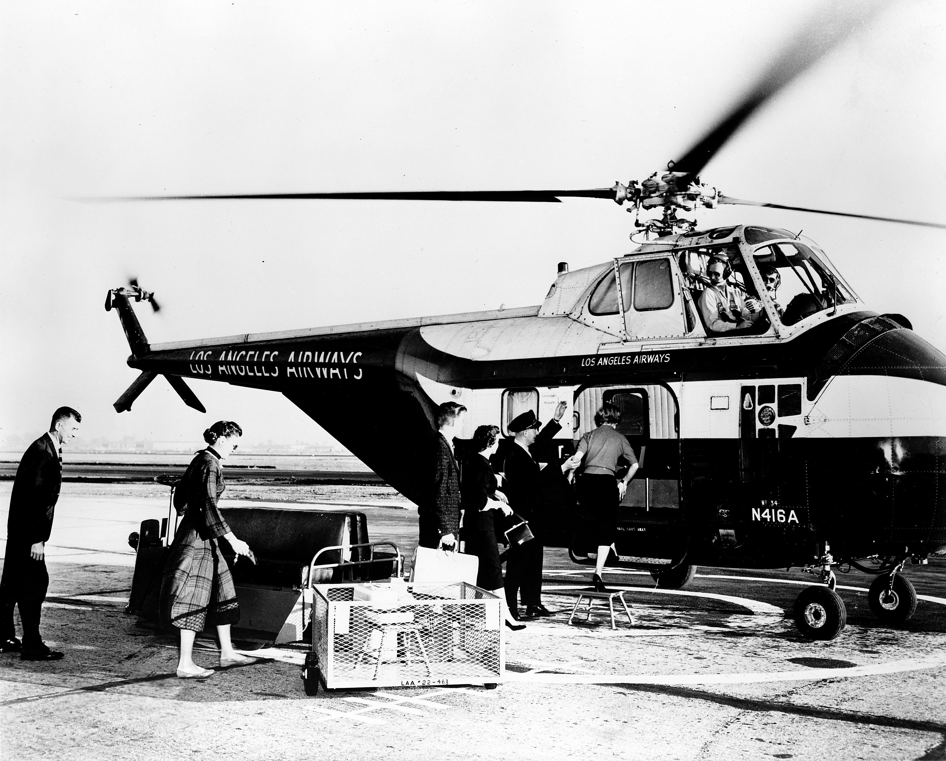 Los Angeles Airways helicopter service, Orange County Airport, circa 1960