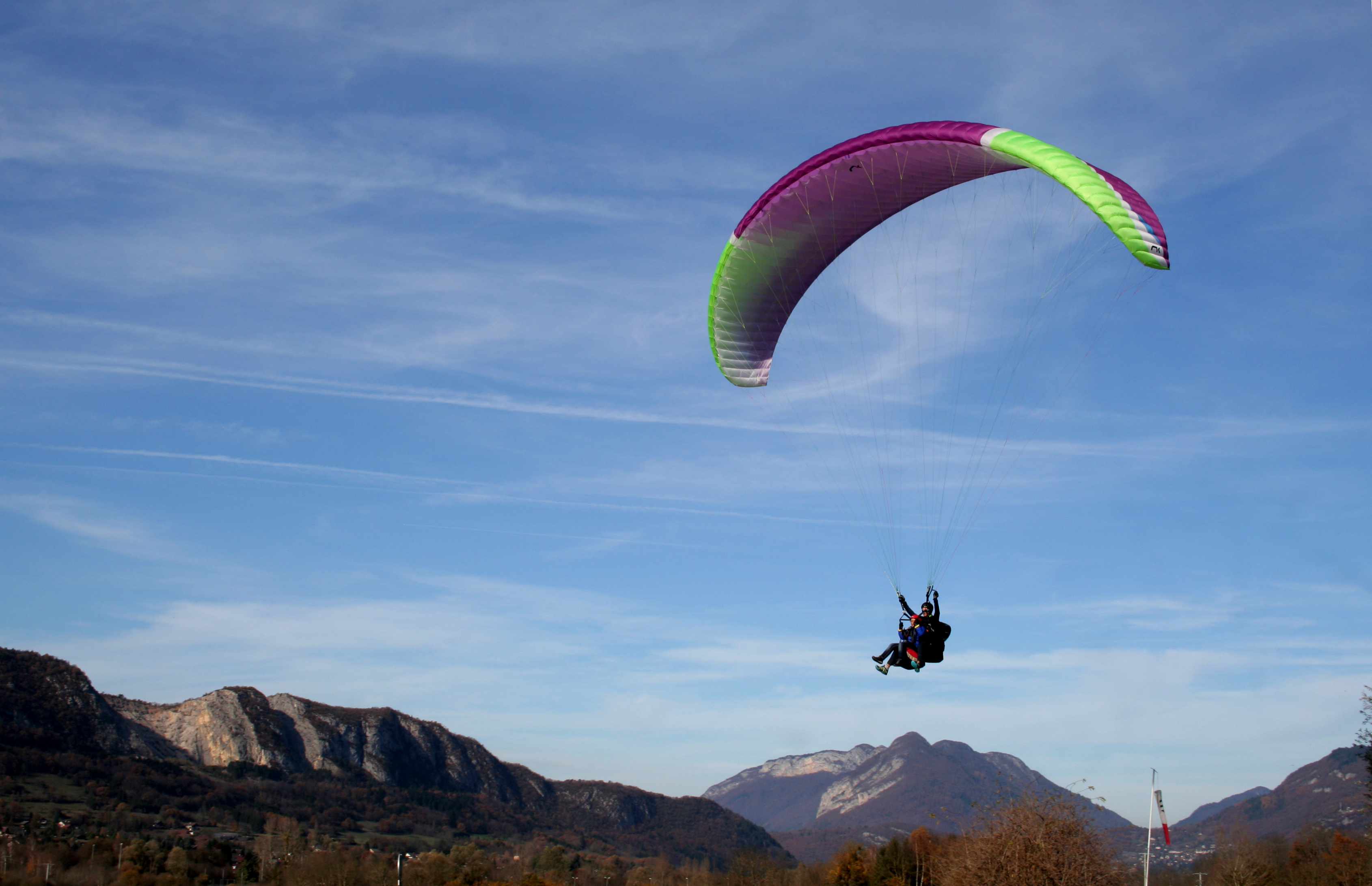 Paragliding with a child, Haute-Savoie, France, 2