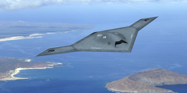 X-47B over coastline