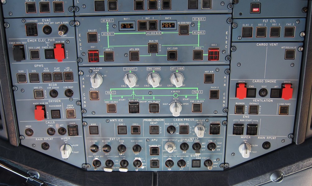 Overhead panel of an Airbus A320 during cruise
