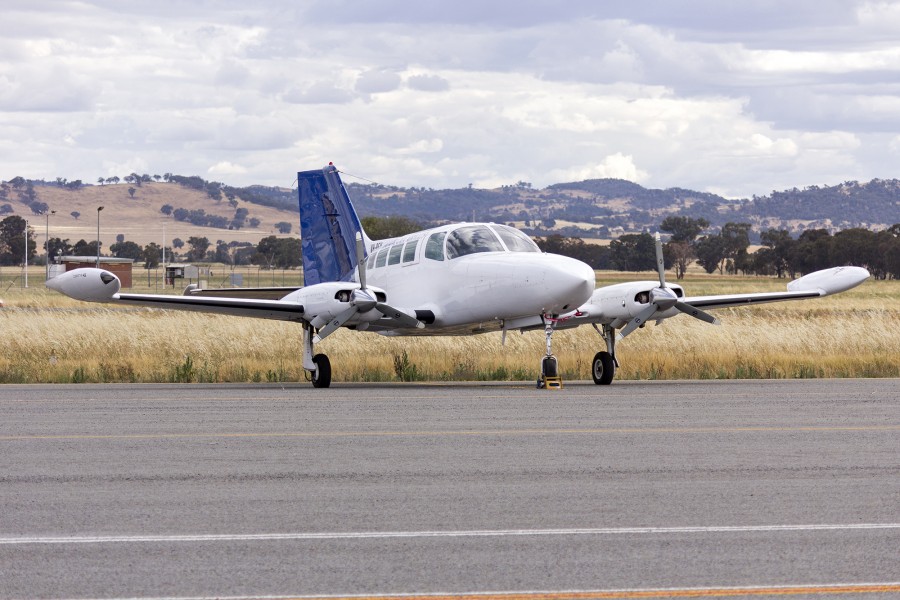 Panorama Airways (VH-PEH) Cessna 402B parked in the general aviation area at Wagga Wagga Airport (1)