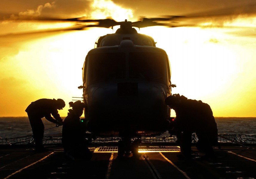 Sunset Launch of HMS Argyll's Lynx Helicopter MOD 45149726