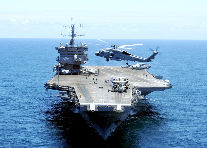 US Navy 100607-N-5082P-229 SS Enterprise (CVN 65) operates at sea as an SH-60F Sea Hawk helicopter onducts plane guard patrols