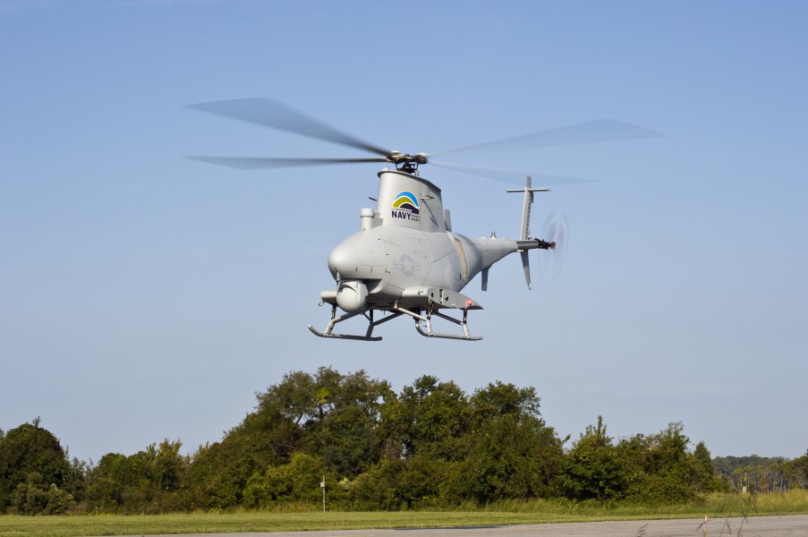 US Navy 110930-N-JQ696-399 An MQ-8B Fire Scout unmanned aerial vehicle (UAV) successfully completes the first unmanned biofuel flight at Webster Fi