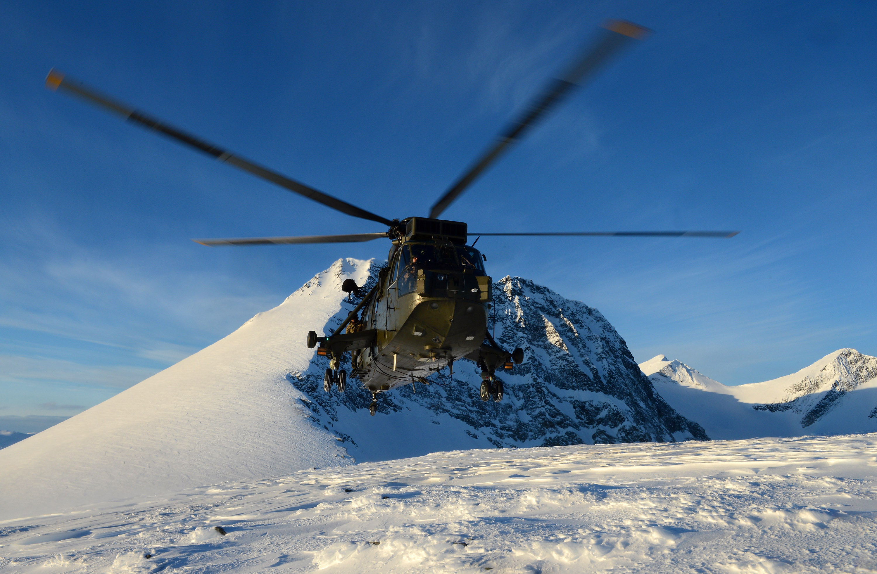 Royal Navy Sea King Helicopter Carrying out Arctic Trials