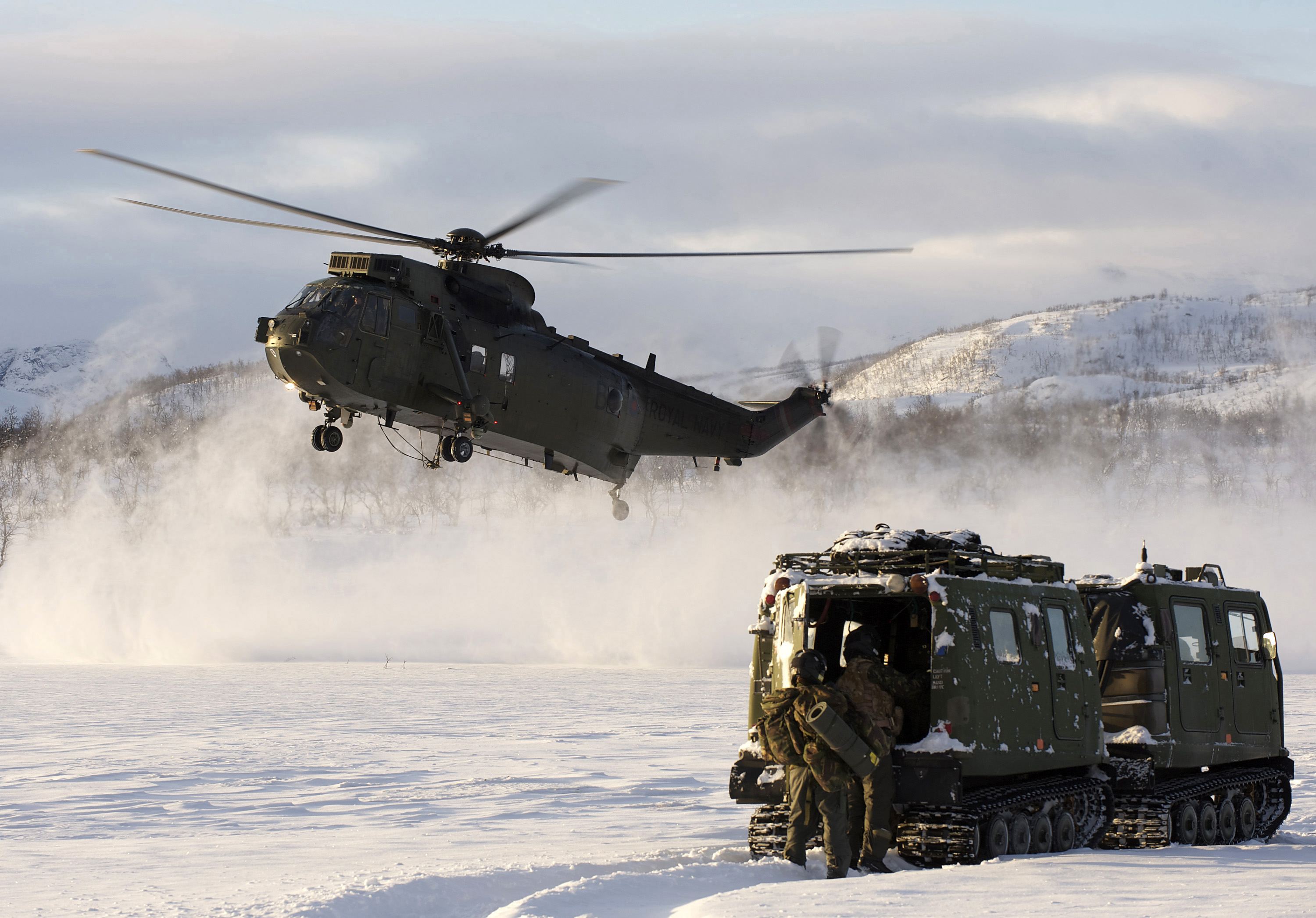 Royal Navy Sea King Mk4 Helicopter Practices Load Lifting Drills in Norway MOD 45153642