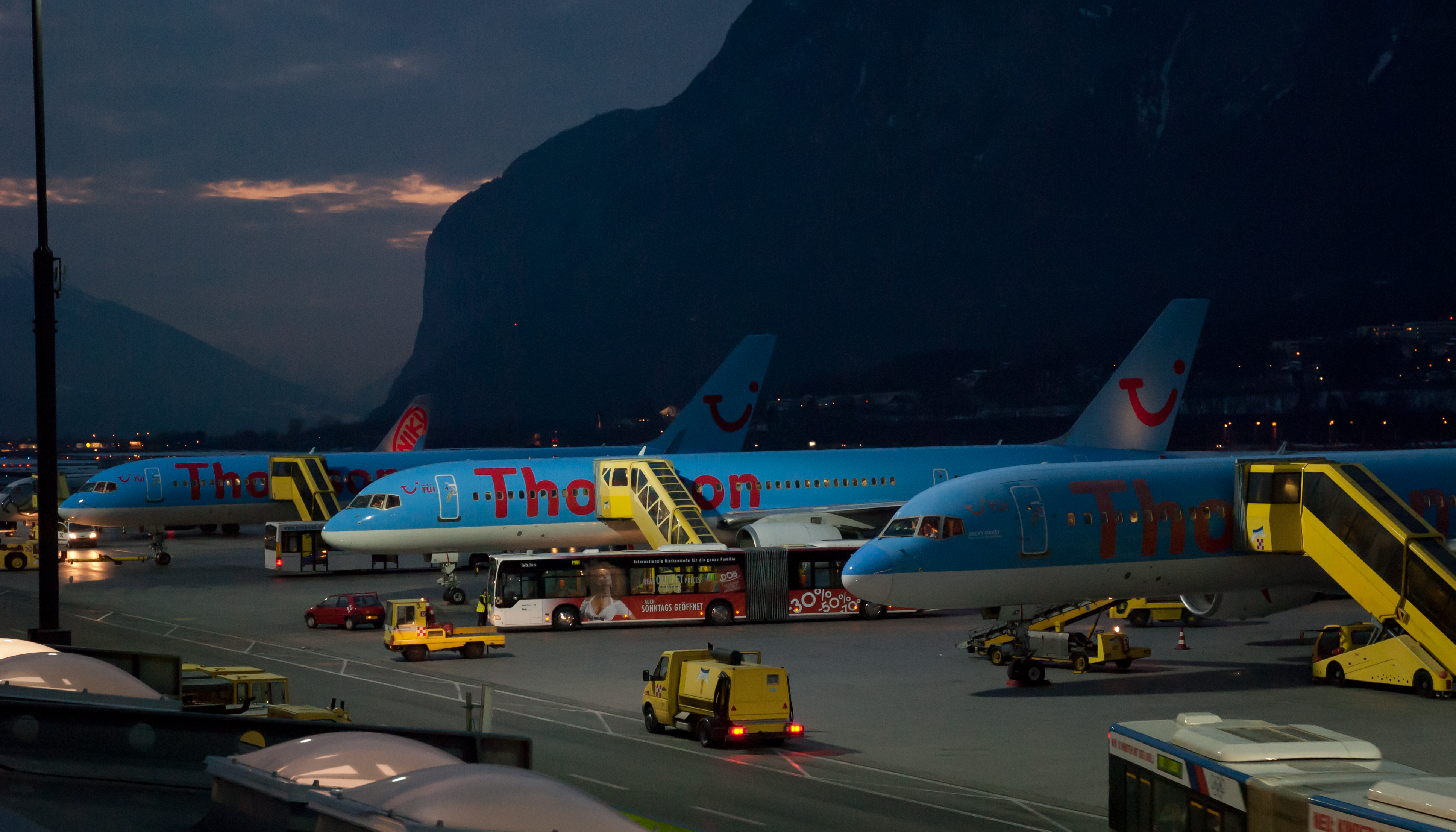 Innsbruck Airport with Thomson airplanes