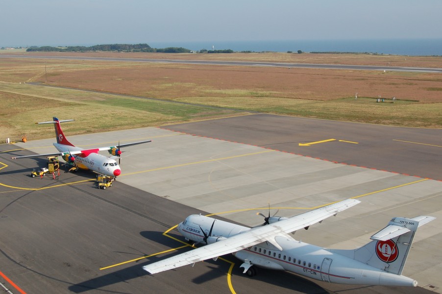 ATR 42-300 (left) and ATR 72-500 on apron at EKRN (Bornholm airport)