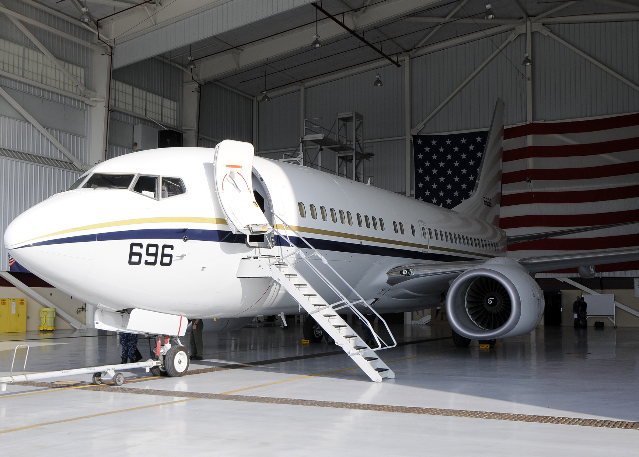 US Navy 111021-N-WD757-218 A C-40 Clipper assigned to Fleet Logistics Support Squadron (VR) 57 is in a hangar after arriving in Naval Air Station N