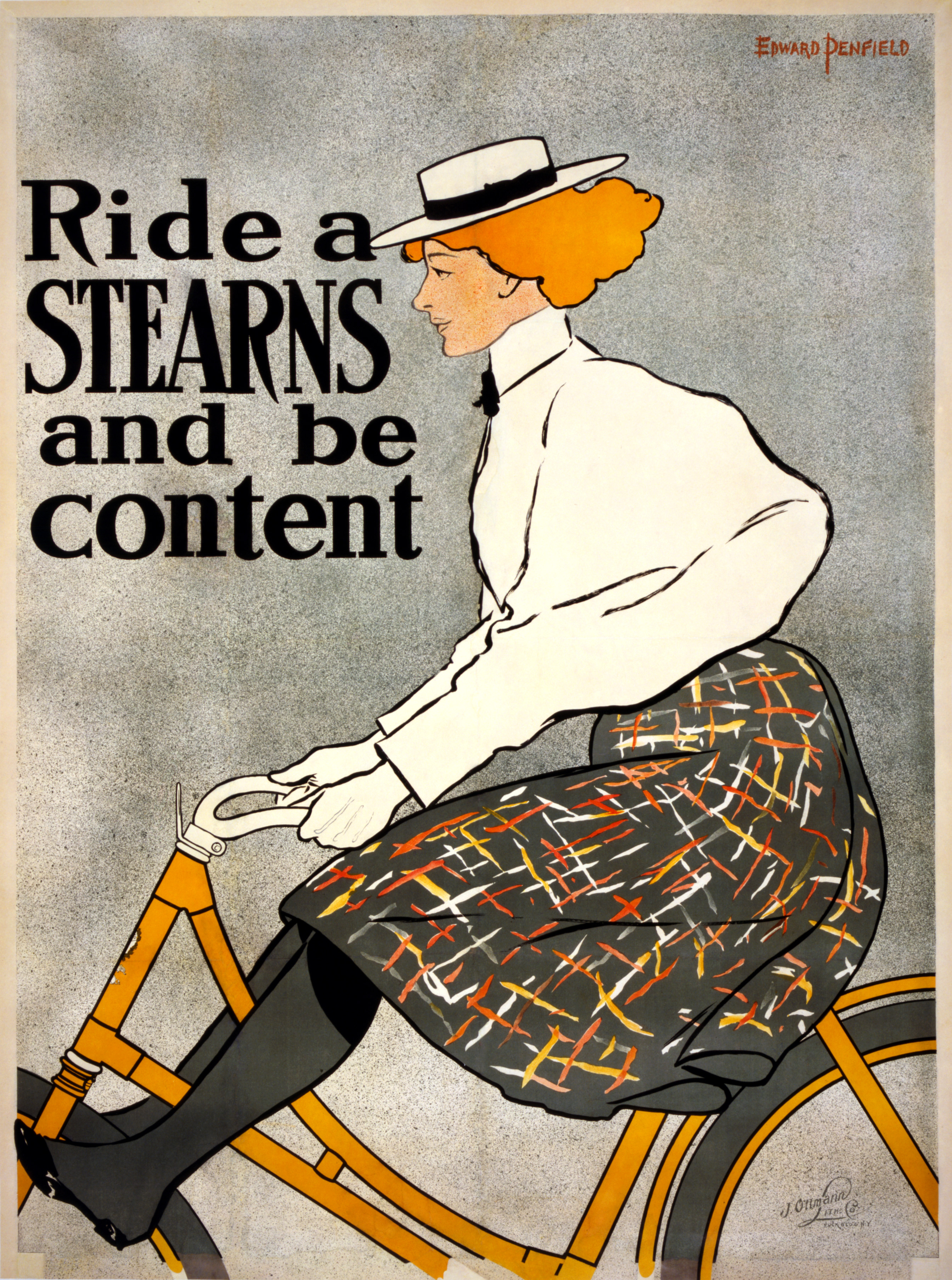 Ride a Stearns and be content, bicycle advertising poster, 1896