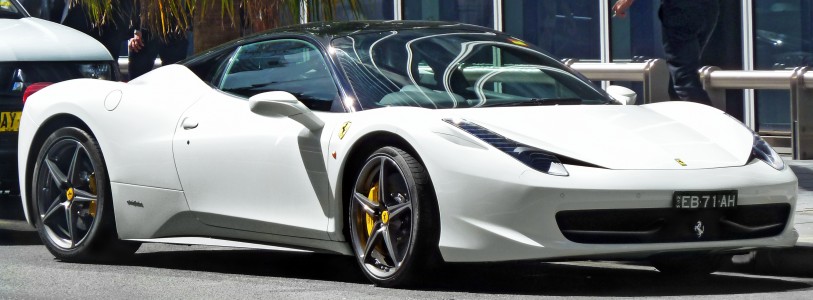 2010вЂ“2011 Ferrari 458 Italia coupe, photographed on Phillip Street, Sydney, New South Wales, Australia.