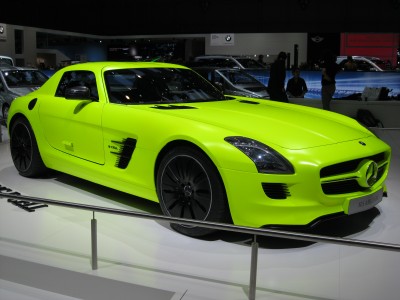 An electric Mercedes-Benz SLS exposed at the Geneva Motor Show in 2011.