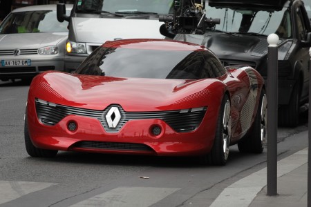 A Renault DeZir concept car as seen in Paris, France. It's being filmed for an upcoming movie.