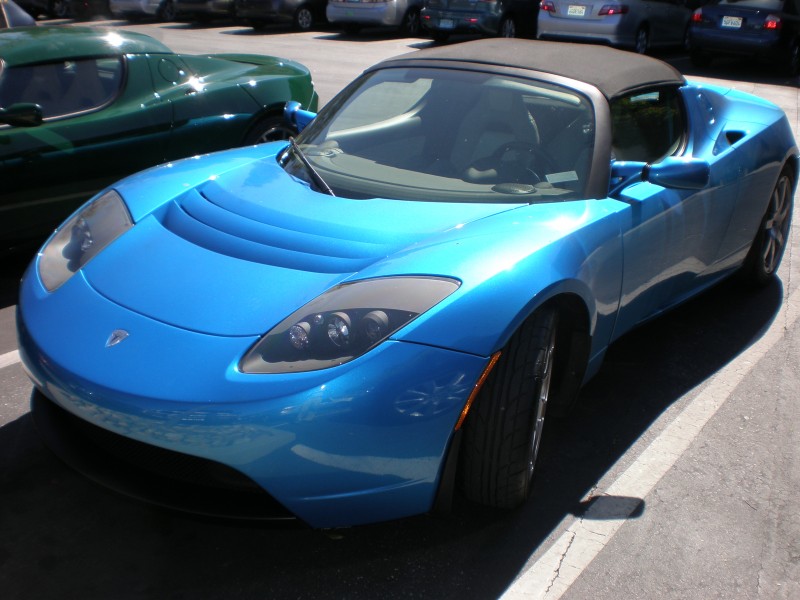 Electric blue Tesla Roadster front