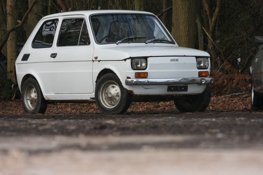 White left hand drive Fiat 126 produced in 1973