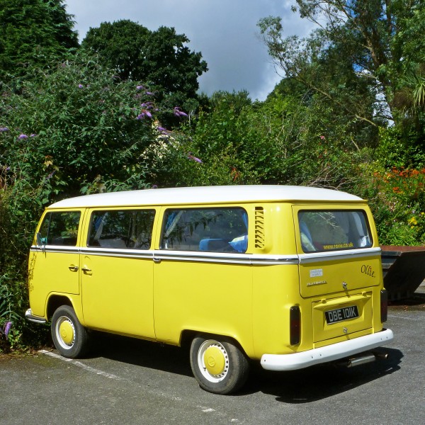 Yellow VW Dormobile at Trengilly
