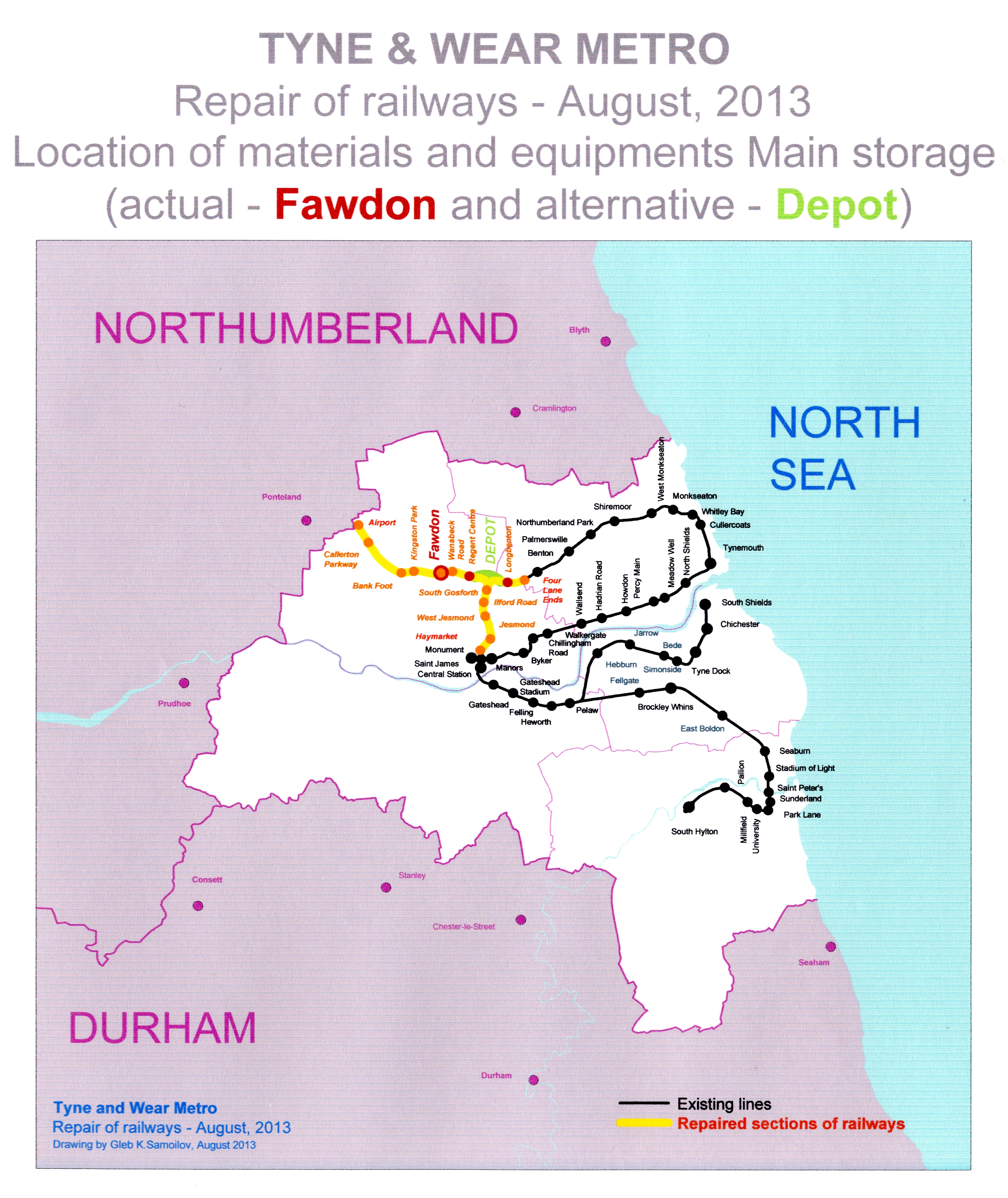 Tyne and Wear Metro repairs of railways – August, 2013 – Location of material and equipment Main storage