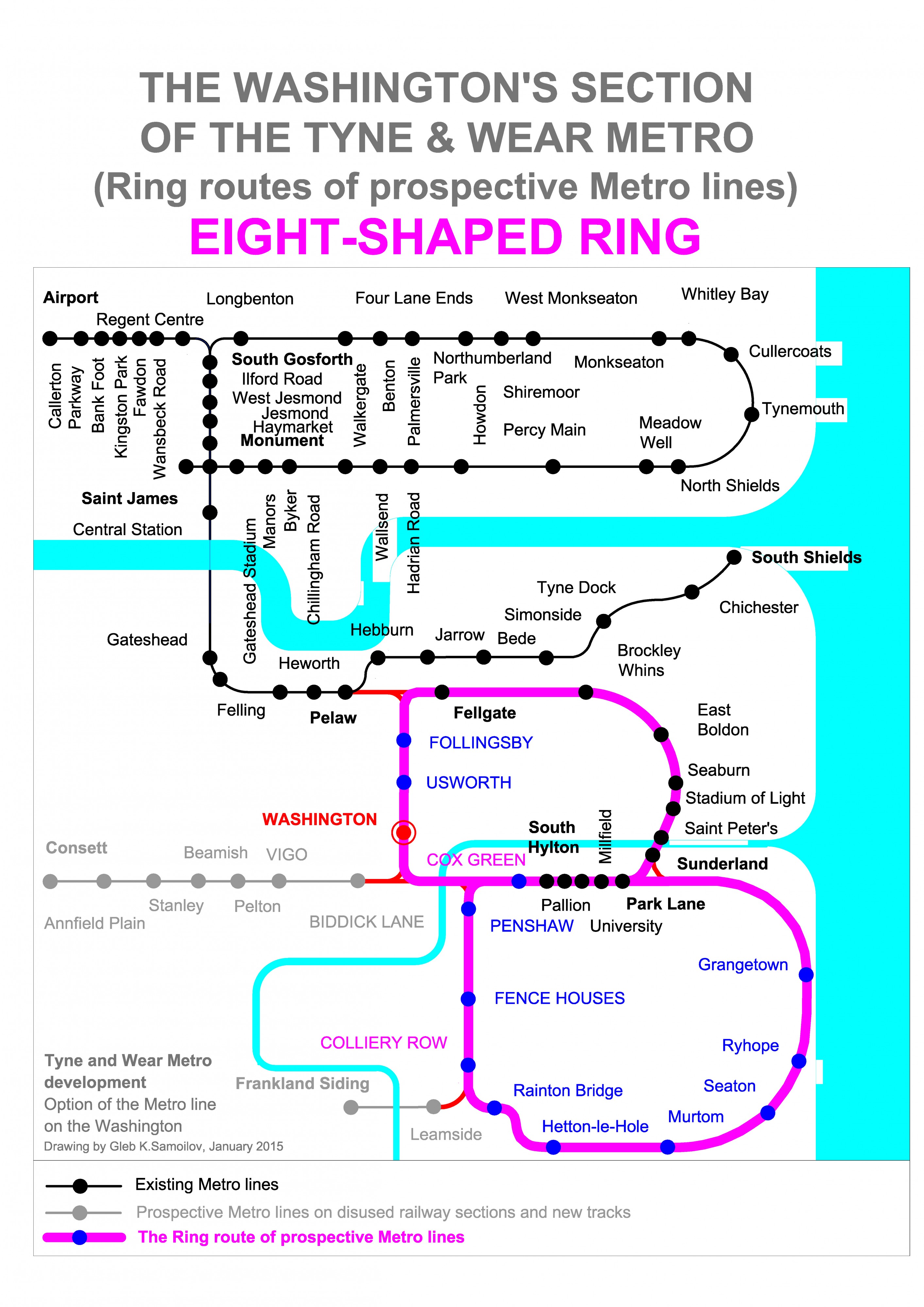 THE EIGHT-SHAPED RING – Night Ring route of prospective Tyne and Wear Metro lines at the Washington’s section