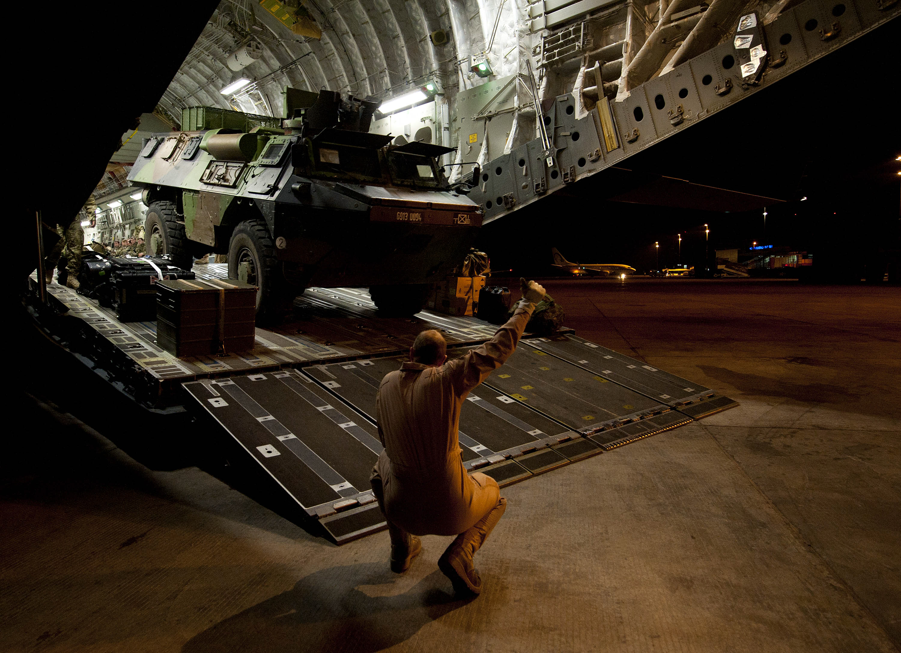 French VAB Vehicle Being Unloaded from RAF C17 in Mali MOD 45155007