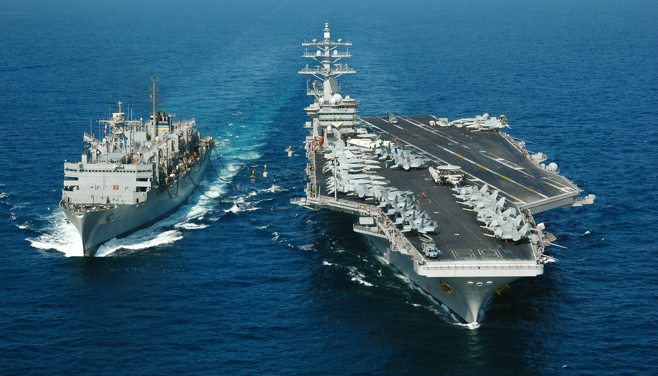 Aircraft carrier at underway replenishment