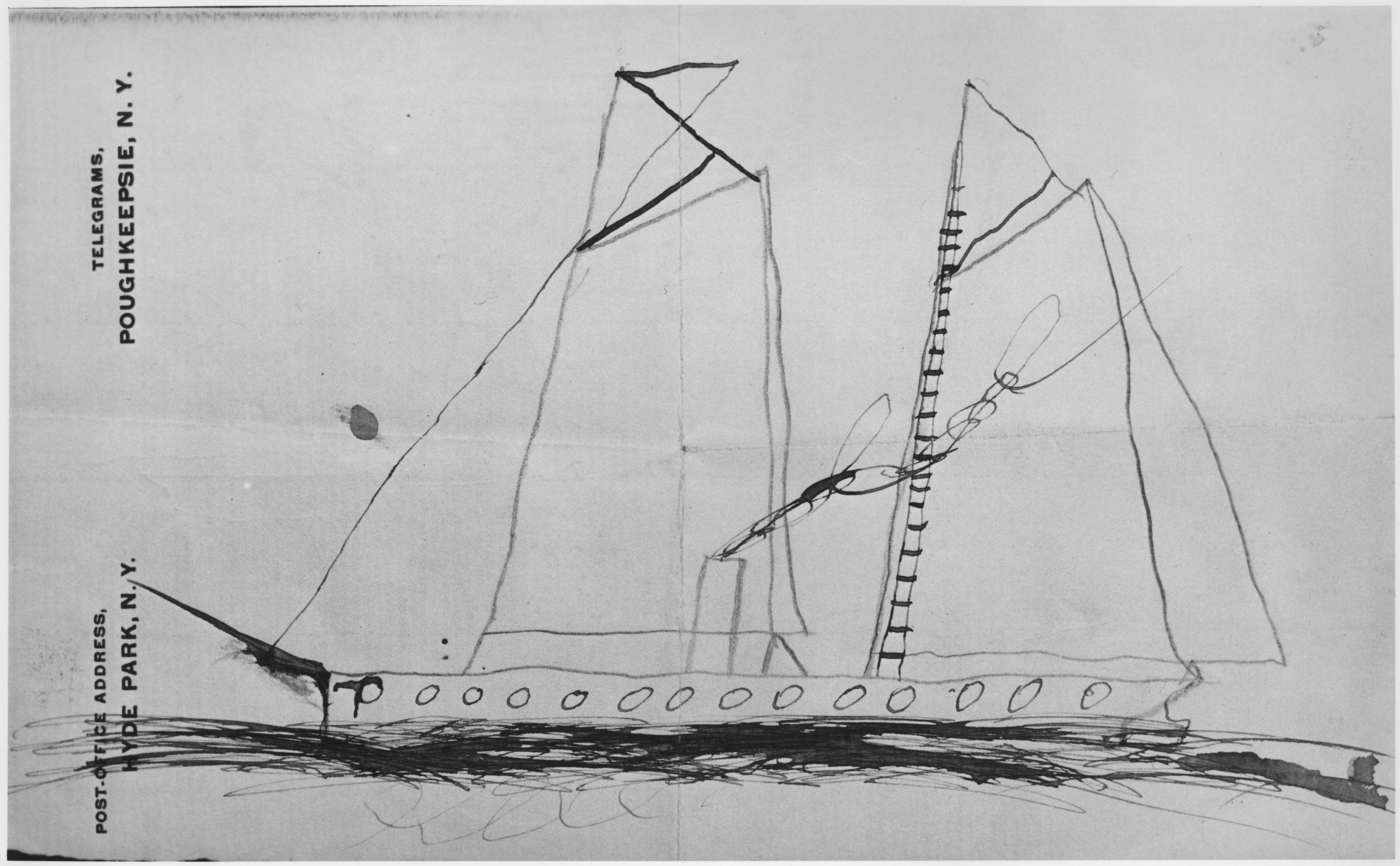 Childhood Drawing of a Sailing Ship by Franklin D. Roosevelt - NARA - 198134