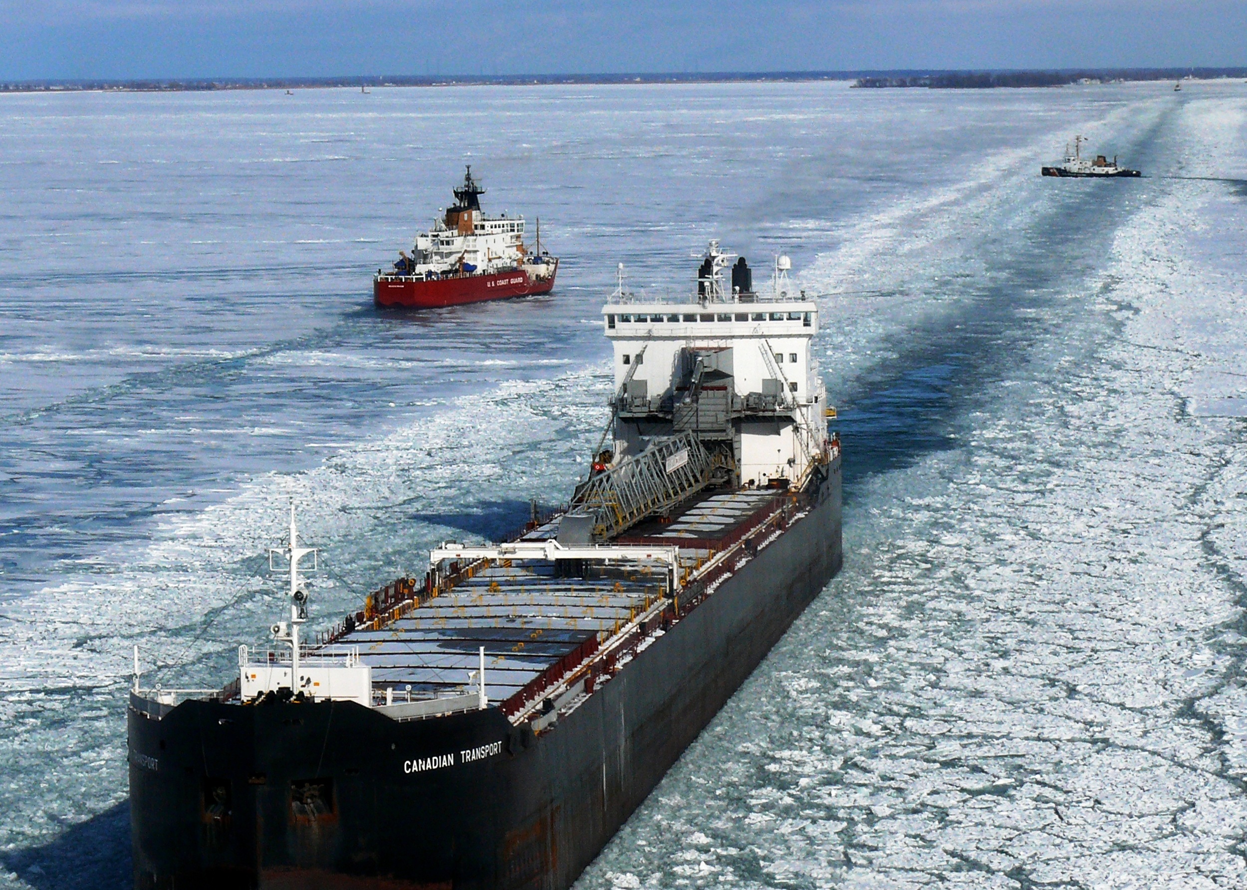 Frozen Lake Huron- icebreakers and commercial vessels