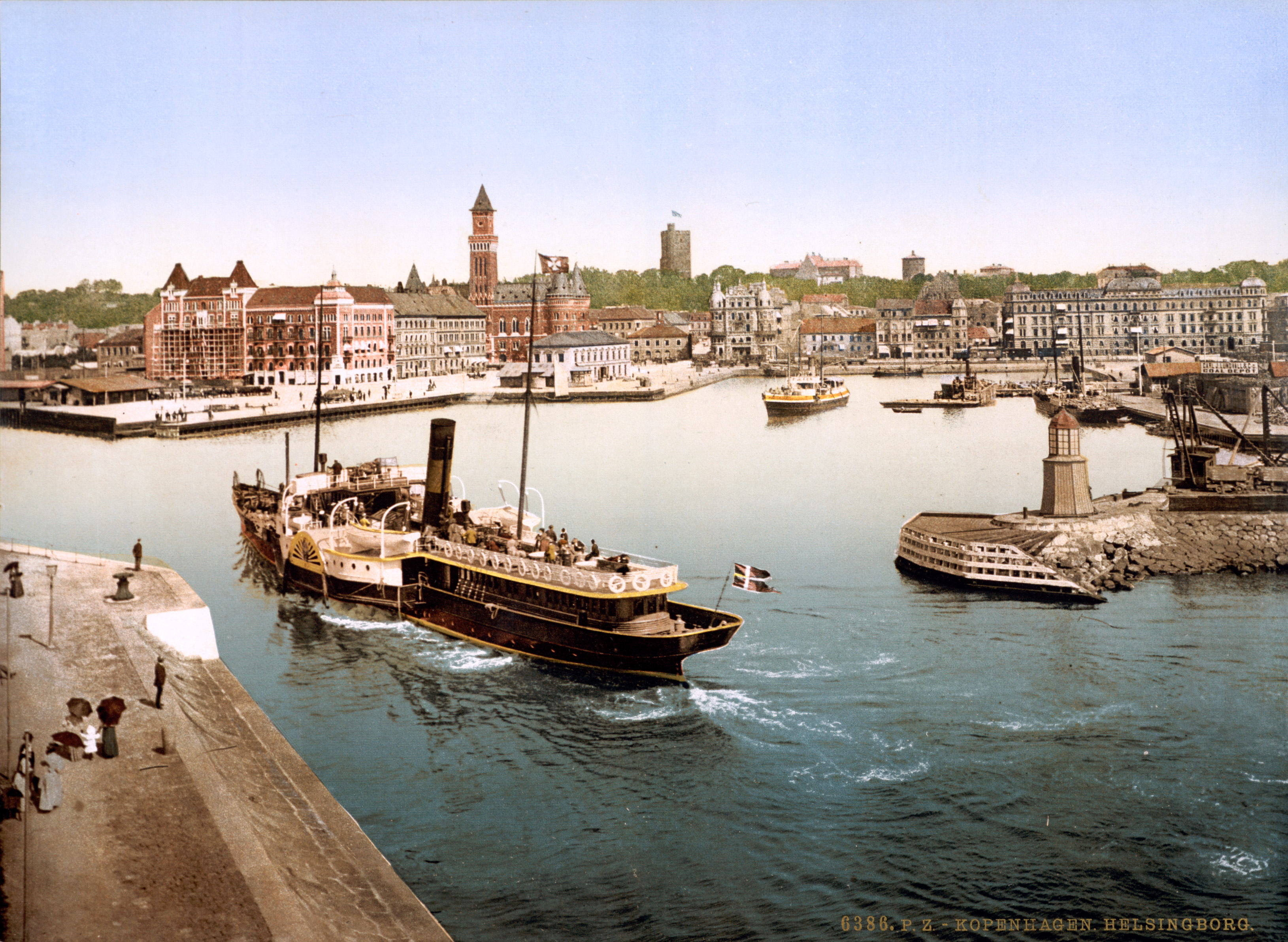 Helsingborg harbor and city hall, Sweden, 1897