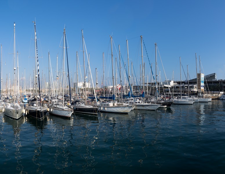 Boats in Port Vell in Barcelona
