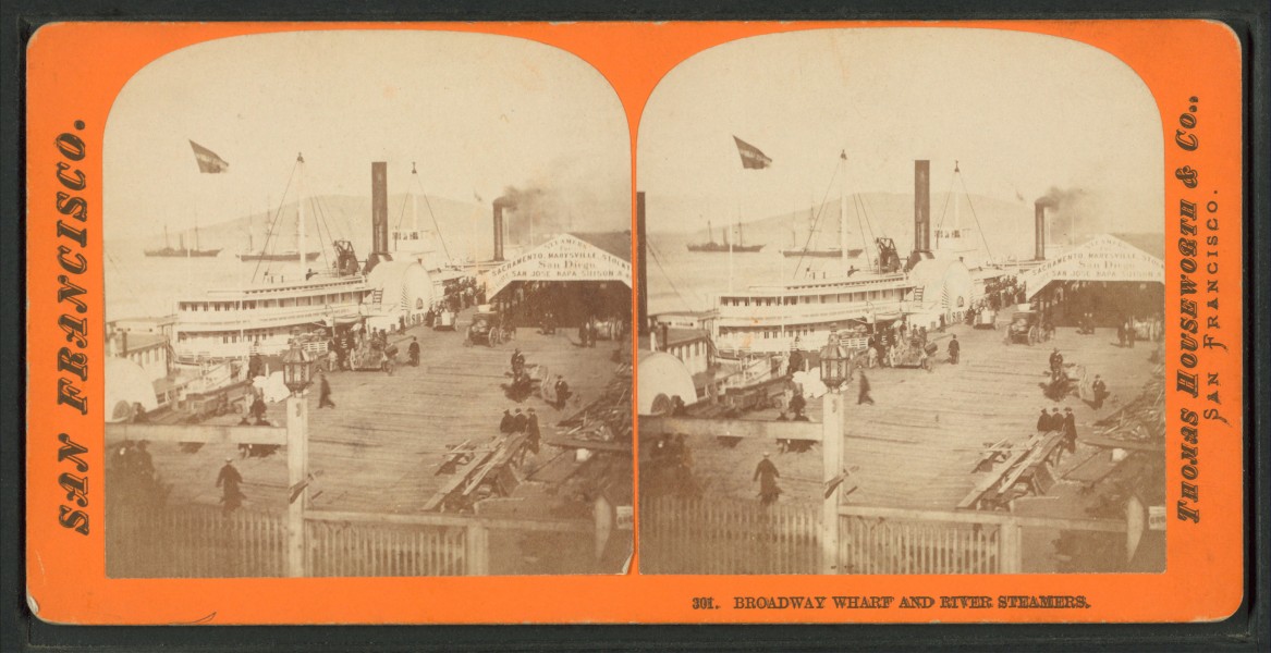 Broadway Wharf and River Steamers, by Thomas Houseworth & Co.