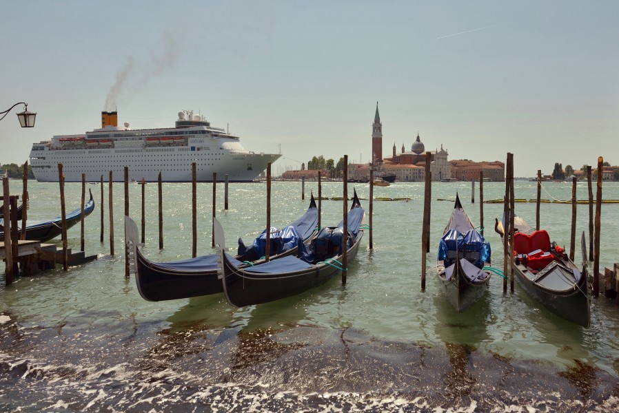 Cruiseship invading Venice and gondolas