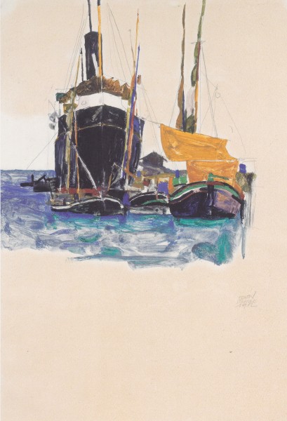 Egon Schiele - Dampfer und Segelboote im Hafen von Triest - 1912